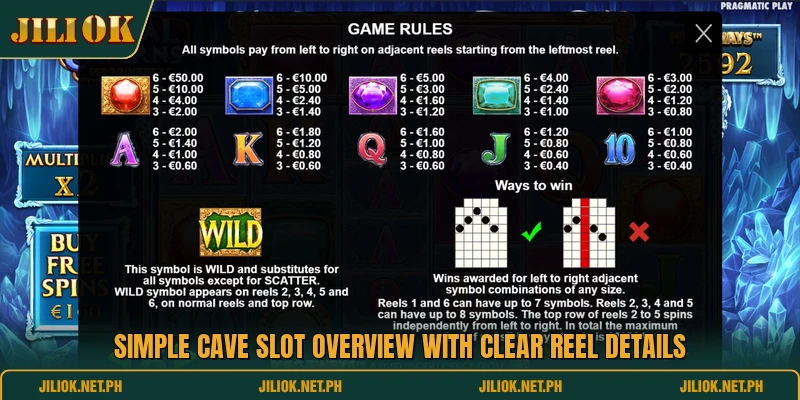 Simple cave slot overview with clear reel details
